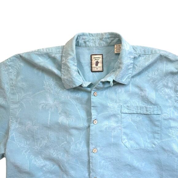 Jamaica Jaxx Shirt Men Size XL Blue Silk Woven Hawaiian Print Button Up - Picture 2 of 5